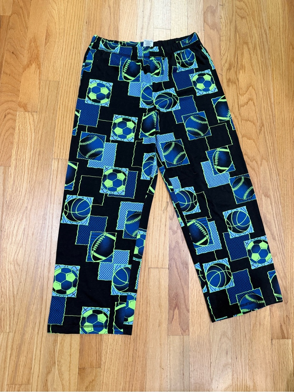 Kids Black Sweatpants with Neon Green & Blue Sports Print - Brand